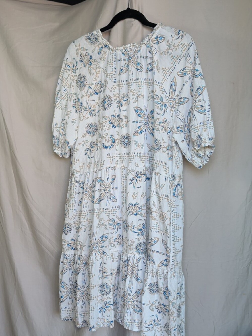 Sonoma White Midi Dress with Light Blue and Tan Floral Print Boho Resort Coastal - Picture 6 of 8